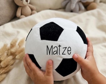 Personalized football cushion with name, children's room decor, fabric ball, gift for a boy's birth or christening, milestone photo prop, plush