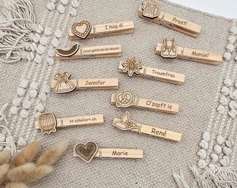 Wooden Oktoberfest clothespins with motifs | Traditional clothing clothespins, name tags for dirndls and lederhosen | Oktoberfest decorations, table decorations, pins