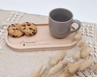 Personalized wooden coffee tray with name, oval engraved coffee tray, birthday gift for women, mothers, and colleagues.