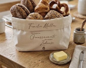 Personalized storage basket for moving into a new house, fabric basket for family with name, bread basket (cotton), housewarming gift, topping-out ceremony gift