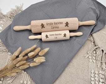 Personalized rolling pin, matching sets | Engraved rolling pin with name | Mother and child baking set | Christmas baking gift