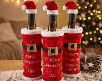 Personalized wine bottle sleeve in Santa Claus coat, Christmas gift bottle with custom name, Santa Claus gift idea, Christmas decoration