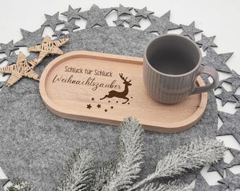 Wooden tray for Christmas magic | Wooden coaster with deer engraving | Coffee tray, cookie plate, gift idea for Advent