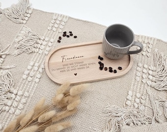 Gift for best friend: engraved wooden tray, "Friendship is the rope", oval decorative tray with candle holder, birthday gift for friends
