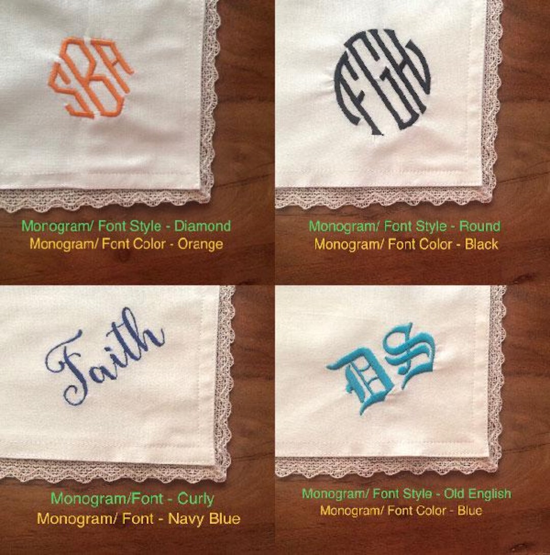 Personalized Monogramed Napkin Custom Name Lace Edge Hemstitched Wood ...