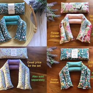 Pu&ograve; includere: Una collezione di cuscini per gli occhi e scaldacollo con vari motivi floreali. Gli schemi di colore includono floreale verde pastello, giardino fiorito, lavanda e verde e prato fiorito. Ogni set include un cuscino per gli occhi e uno scaldacollo.