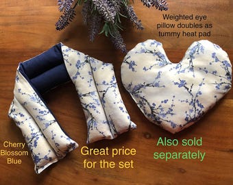 Gift set or separate heart shaped weighted eye pillow tummy heat pad neck wrap lavender aromatherapy Valentine gift anniversary Mothers Day