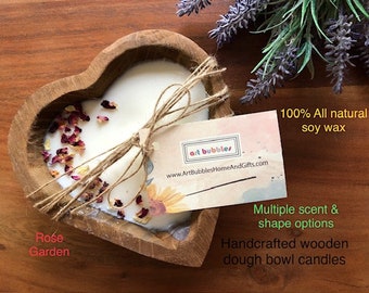 Candle Heart Wood Dough Bowl Candle 100% Natural Soy Wax Candle Birthday Mothers Day Gift Christmas Valentine Gift Anniversary Retirement