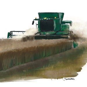 Green Combine Harvester Print - Kids room - Nursery - Wall Art - Farm Machinery - Transportation -Tractor Poster - Gauche Pencil