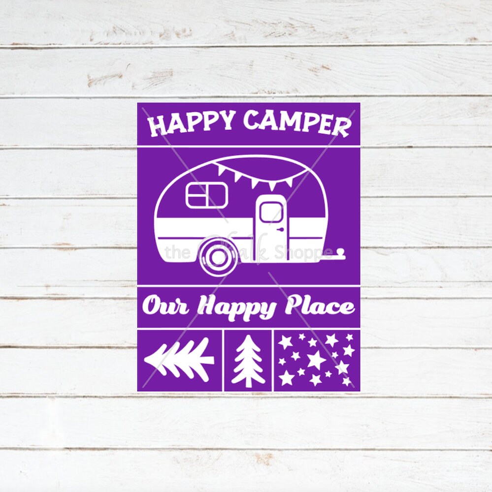 Happy Camper Reusable Adhesive Silkscreen Stencil Adhesive Etsy