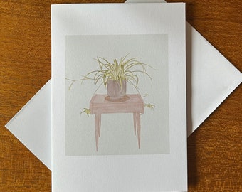 Spider Plant Mid-Century Blank Greeting Card  - Ready to Ship  - 100% Recycled- Housewarming - Thank you - Birthday - Retro - Vintage