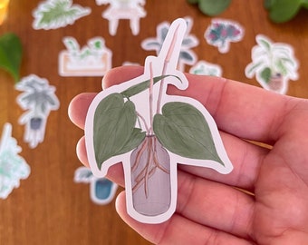 Pack x 15 Plant Stickers (S1)- Vinyl - Matt - Gloss - Rubber Plant - Pilea - Calathea Zebrina - Mid Century - Protea -Philodendron-Syngonium