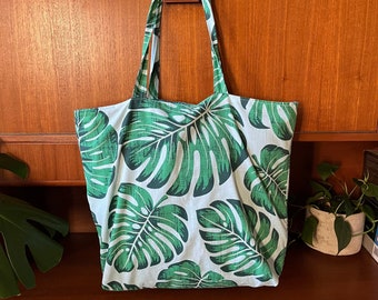 Monstera Leaf Handmade Tote Bag - Perfect for the Beach / Pool- Shopping - Lunch - Gym - Carry On Luggage / Travel - Overnight