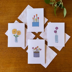 Pack x 4 Flower Cards - Tulip - Allium - Ready to Ship - Printed on Recycled Card