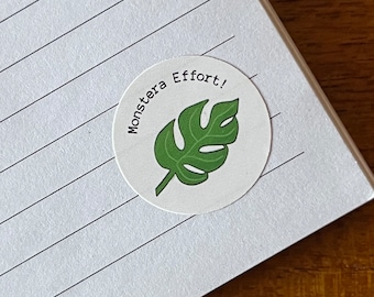 Pack x 96 Teacher Plant Merit Stickers - 4 x Sticker Sheets - Monstera Leaf - Maidenhair Fern - Spider Plant-Pilea - Matt - Student Stickers