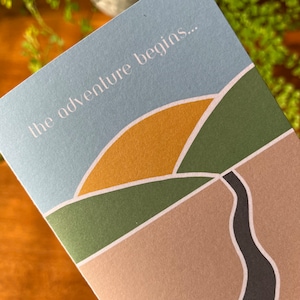 Travel Farewell Greeting Card -Standard & Large Sizes 'The Adventure Begins' - Bon Voyage - Retirement - Recycled Card - Ready to Ship