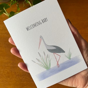 Stork Welcoming Baby Greeting Card - Baby Shower - New Baby - Baby Birth - Adoption -  Printed on Recycled Cardstock - Ready to Ship