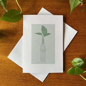 Devils Ivy / Pothos Propagation Vintage Retro Cok Bottle- Indoor Plant - Blank Greeting / Gift Card - Birthday, House Warming, Thank you
