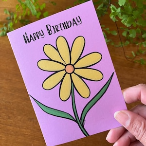 Yellow Daisy Flower Birthday Card - Ready to Ship - Recycled - Ready to Ship - A6
