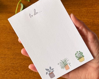 To Do List / Note Pad For the Plant Lover -Recycled Paper A6 - Ready to Ship - Rubber Plant - Spider Plant - Pilea - Chinese Money Plant
