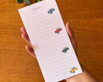 MINI Cooper / Mayfair Note Pad / To Do List - Mini Lover Gift - Klassieke auto - Retro/vintage auto - Rood - Groen - Blauw - Geel