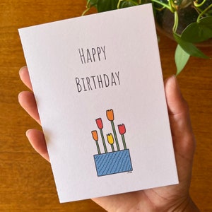 Tulip Birthday Card - Ready to Ship - Recycled - Flowers in Pot Greeting Card - Birthday  - A6