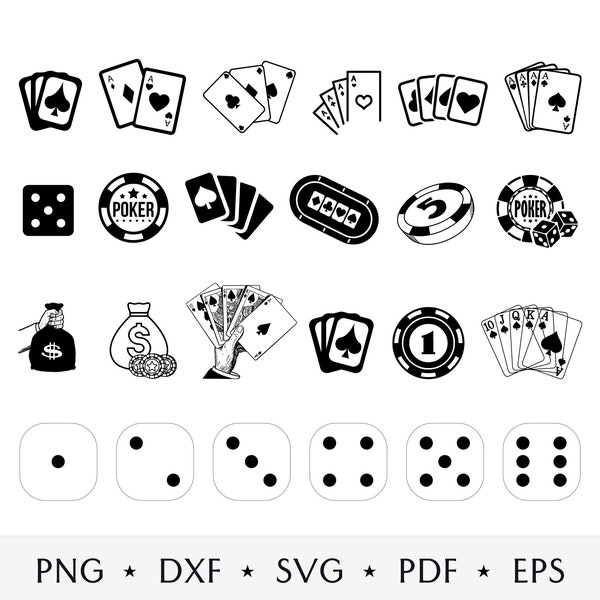 Casino SVG Bundle, Gambling Svg, Poker Clipart, Royal Flush Svg, Playing Cards Svg, Casino Silhouette, Digital Download