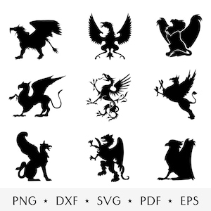 Griffon majestueux SVG - Silhouette animale mythique - Lion et aigle coupe fichier - clipart héraldique vintage