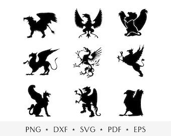 Griffin SVG, Löwe SVG, Griffin Schnittdatei, mythisches Tier zwar, Griffin Heraldik Schmuck, Griffin Clipart, Griffin Silhouette, SVG-Datei für Cricut