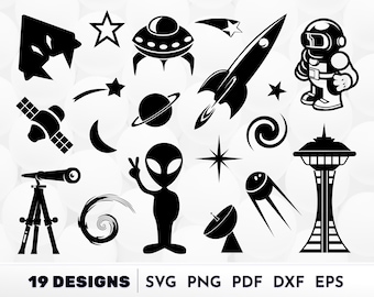 Rakete SVG Bundle, Weltraum Clipart PNG-Dateien, Astronomie Cut-Dateien für Cricut Silhouette, Galaxy Design Set - digitaler Download