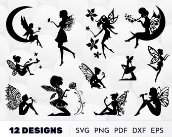 Fee SVG, Fee Clipart, Fee Silhouette, Fee Cartoon zwar, Fee Bundle SVG, Tinkerbell Png, Fee-Svg-Datei, Fee-Vektorgrafik