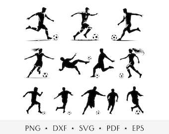 Fußballspieler SVG, Fußball Silhouette Schnittdatei für Cricut, Fußball Clipart & Ball SVG, Teamsportspieler PNG, Fußball-T-Shirt Design