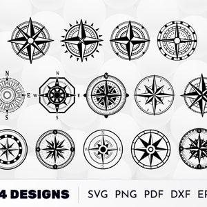 Compass Sign SVG, Sea Wind rose Silhouette, Compass Rose SVG, Nautical Compass Clipart, Compass Silhouette Cut Files, Instant Download
