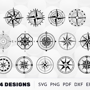 Compass Sign SVG, Sea Wind rose Silhouette, Compass Rose SVG, Nautical Compass Clipart, Compass Silhouette Cut Files, Instant Download