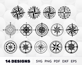 Kompass SVG, nautisches Design, Kompass Clipart, Kompass Rose SVG, Kompass Silhouette, Kompass Zeichen SVG, Kompass Stern SVG, Reise Design