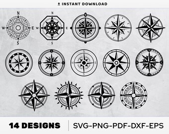 Laser Cut Compass DXF 3D SVG Compass Bundle Windrose Cricut Layered ...