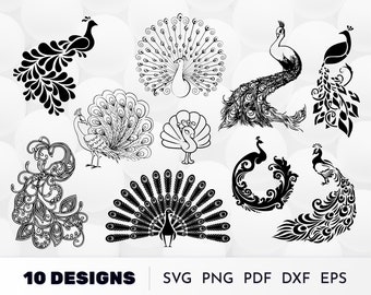 Pfau SVG, Pfau Feder Clipart, Vogel Silhouette geschnitten Datei für Cricut, Zentangle Pfau Schablone, DXF und PNG Dateien