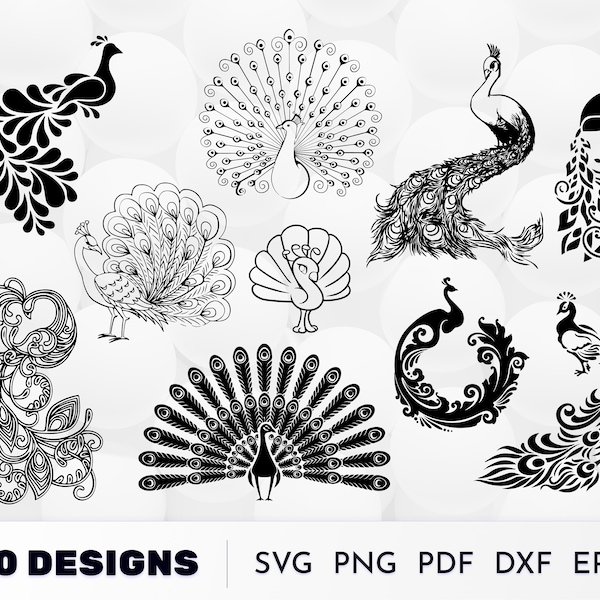 Peacock Svg, Peacock Feather Svg, Peacock Clipart, Bird Svg, Peacock Silhouette, Peacock monogram, Peacock Cut files, Svg files for Cricut