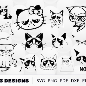GRUMPY CAT SVG, Funny Cat Svg, Cat Svg, Grumpy Cat Silhouette, Cat Face Svg, Asshole Cat Svg, Angry Cat Svg, Cat Clipart, Middle Finger Svg
