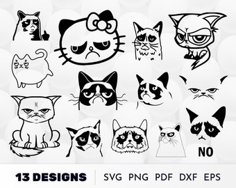 SVG de Gato Rabugento, Clipart de Gato Engraçado, SVG de Rosto de Gato, SVG de Gato Bravo, SVG para Amantes de Gatos, SVG de Caneca de Café com Gato, SVG de Dedo do Meio, Pacote de SVG de Gato