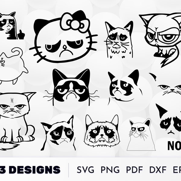 GRUMPY CAT SVG, Funny Cat Svg, Cat Svg, Grumpy Cat Silhouette, Cat Face Svg, Asshole Cat Svg, Angry Cat Svg, Cat Clipart, Middle Finger Svg