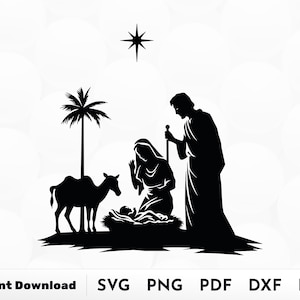 Nativity Scene SVG: Christmas Silhouette, Religious Clipart (Digital Download)