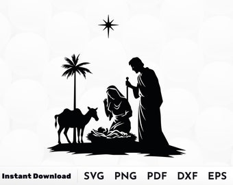 Nativity Scene SVG, Nativity Silhouette, Oh Holy Night png, Silent night svgReligious Holiday Gift, Holy Night Ornament, Christian Clipart