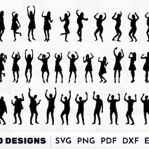 Tanzende Menschen Silhouette, Tänzer SVG, Tanzende Menschen Schnittdateien, Happy People Png, Hände erhobene SVG, Frauen tanzende Clipart, Mann tanzende SVG