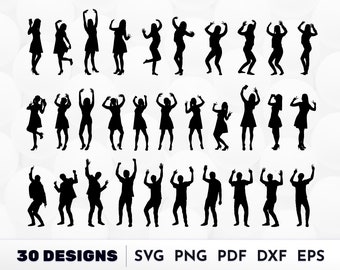 Dancing People Silhouette, Dancer SVG, Dancing People Cut Files, Happy People Png, Hands rised Svg, Women dancing Clipart, Man dancing Svg