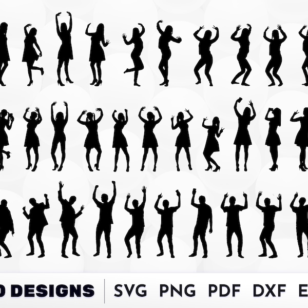 Tanzende Menschen Silhouette, Tänzerin SVG, Tanzende Menschen Plotterdatei, Happy People Png, Hands rised Svg, Frauen tanzen Clipart, Mann tanzt Svg