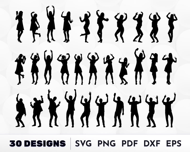 Dancing People Silhouette, Dancer SVG, Dancing People Cut Files, Happy People Png, Hands rised Svg, Women dancing Clipart, Man dancing Svg image 1