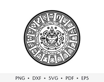 Silueta maya SVG, archivo de corte del calendario maya para Cricut, imágenes prediseñadas de la piedra solar azteca, vector del calendario maya y azteca
