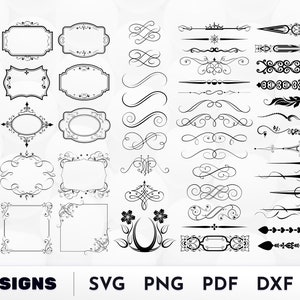 Séparateur de texte SVG, décoration de texte vintage Png, texte ornements Svg, Svg de cadres vintage, tourbillons Svg, bordures de séparation, décoration de texte