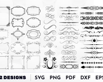 Vintage Text Divider & Rahmen: Swirls Ornaments SVG Bundle (Digitaler Download)